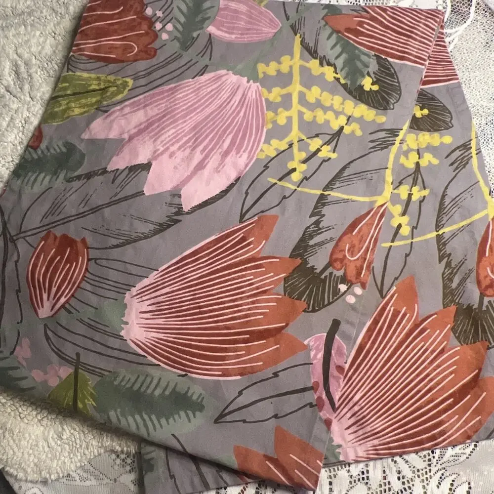 World Market Table Runner Pink Flowers Floral Gray Cotton Dining Room 16” x 90”